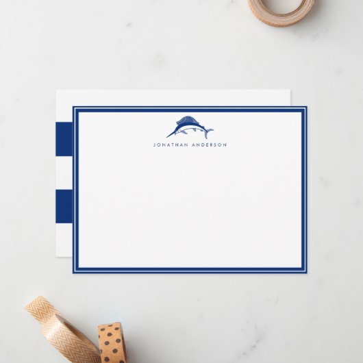 Nautical Navy Szwaardfish Custom Note Kaart Notitiekaartje