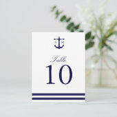 Nautical Navy Table Number Briefkaart (Staand voorkant)