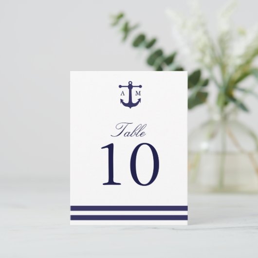 Nautical Navy Table Number Briefkaart (Staand voorkant)