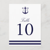 Nautical Navy Table Number Briefkaart (Voorkant)