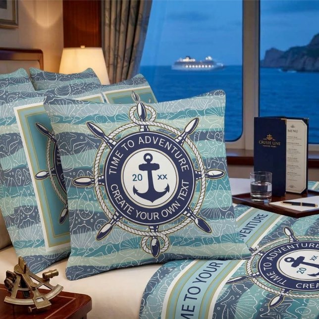 Nautical Navy & Teal Anchor Sea Shells Pattern Kussen (Creator heeft geüpload)
