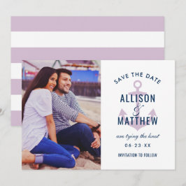 Nautical Navy Violet Paars Anchor Weddenfoto Save The Date