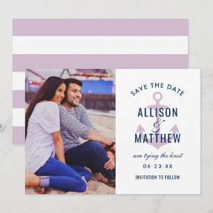 Nautical Navy Violet Paars Anchor Weddenfoto Save The Date