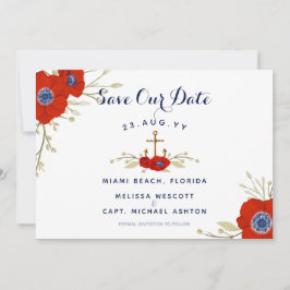 Nautical Navy & Waterverf Floral Anemone Wedding Save The Date