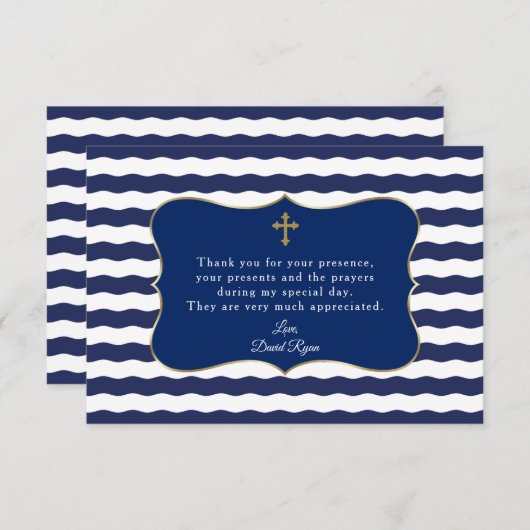 Nautical Navy Waves Anchor Boy Baptisme Bedankkaart (Voorkant / Achterkant)