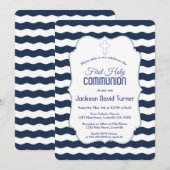 Nautical Navy Waves Anchor First Heilige Communie Kaart (Voorkant / Achterkant)