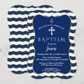 Nautical Navy Waves Anchor Gold Boy Baptisme Kaart (Voorkant / Achterkant)