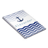 Nautical Navy Waves and Anchor Personalized Name Notitieboek (Rechterzijde)