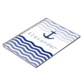 Nautical Navy Waves and Anchor Personalized Name Notitieboek (Linkerzijde)