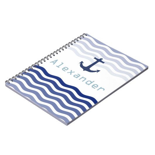 Nautical Navy Waves and Anchor Personalized Name Notitieboek (Linkerzijde)