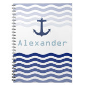 Nautical Navy Waves and Anchor Personalized Name Notitieboek (Voorkant)