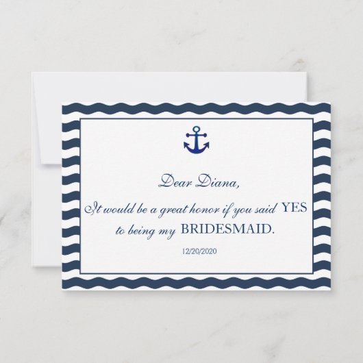 Nautical Navy Waves ZULLEN JE MIJN BRIDESMAID ZIJN Kaart (Achterkant)