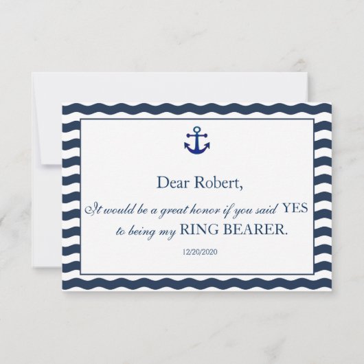 Nautical Navy Waves ZULLEN U MIJN RING BEARER ZIJN Kaart (Achterkant)