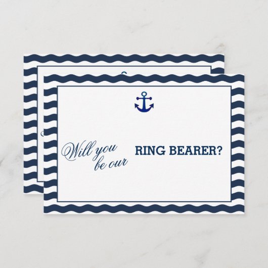 Nautical Navy Waves ZULLEN U MIJN RING BEARER ZIJN Kaart (Voorkant / Achterkant)