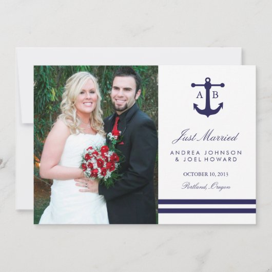Nautical Navy Wedding Announements Aankondiging (Voorkant)