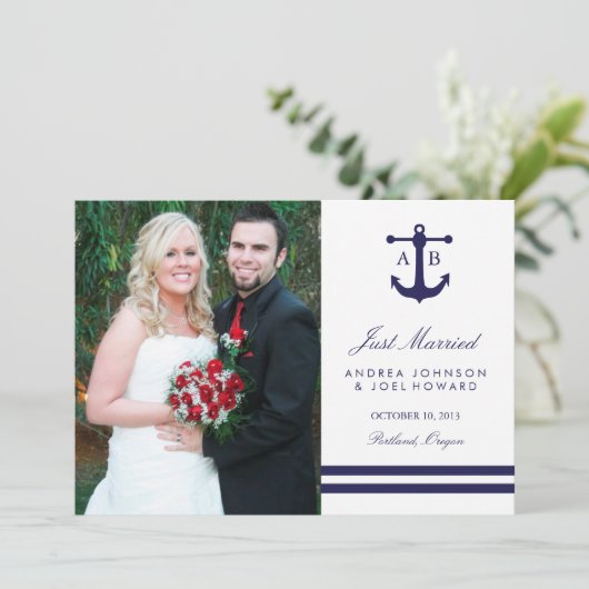 Nautical Navy Wedding Announements Aankondiging (Staand voorkant)