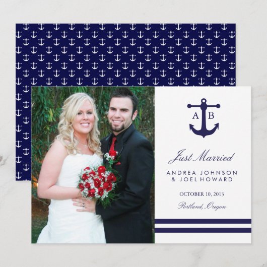 Nautical Navy Wedding Announements Aankondiging (Voorkant / Achterkant)