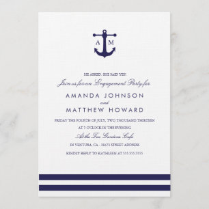 Nautical Navy Wedding Engagement Party Kaart