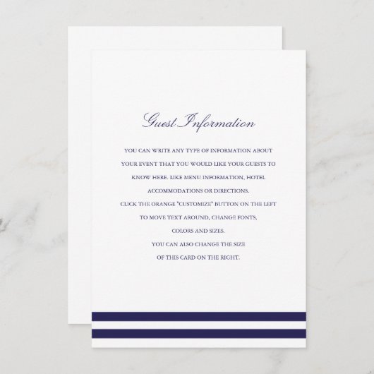 Nautical Navy Wedding Insert Informatiekaartje (Voorkant / Achterkant)