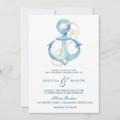 Nautical Navy Wedding Invitation Kaart (Voorkant)