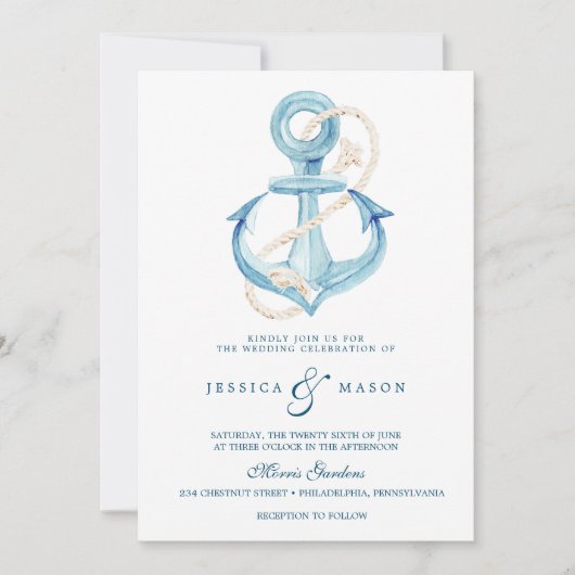 Nautical Navy Wedding Invitation Kaart (Voorkant)