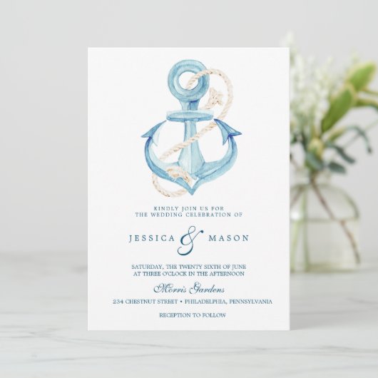 Nautical Navy Wedding Invitation Kaart (Staand voorkant)