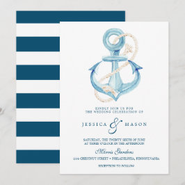 Nautical Navy Wedding Invitation Kaart