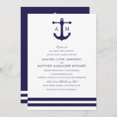 Nautical Navy Wedding Invitation Kaart (Voorkant / Achterkant)