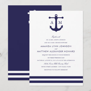Nautical Navy Wedding Invitation Kaart