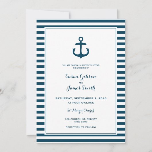 Nautical Navy Wedding Invitation Kaart (Voorkant)