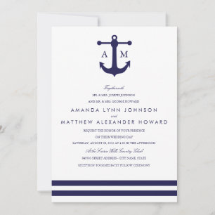 Nautical Navy Wedding Invitation Kaart