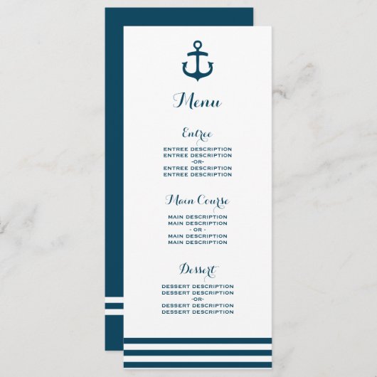 Nautical Navy Wedding Menu (Voorkant / Achterkant)