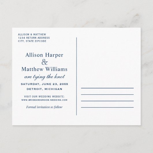 Nautical Navy Wedding Monogram Save the Date Aankondigingskaart (Achterkant)