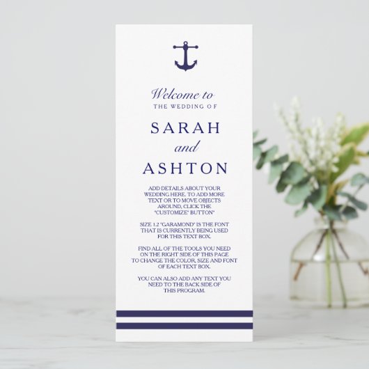 Nautical Navy Wedding Programme Programmakaart (Staand voorkant)