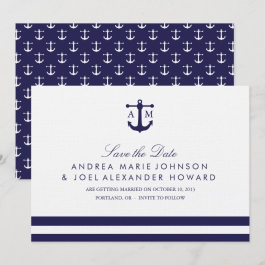 Nautical Navy Wedding Save the Date (Voorkant / Achterkant)