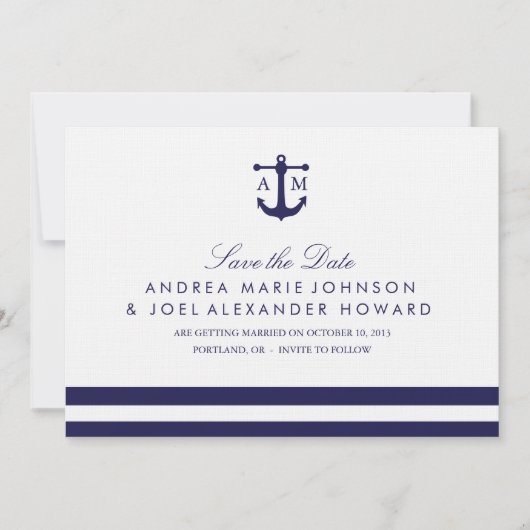 Nautical Navy Wedding Save the Date (Voorkant)