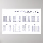 Nautical Navy Wedding Seating Chart Poster (Voorkant)