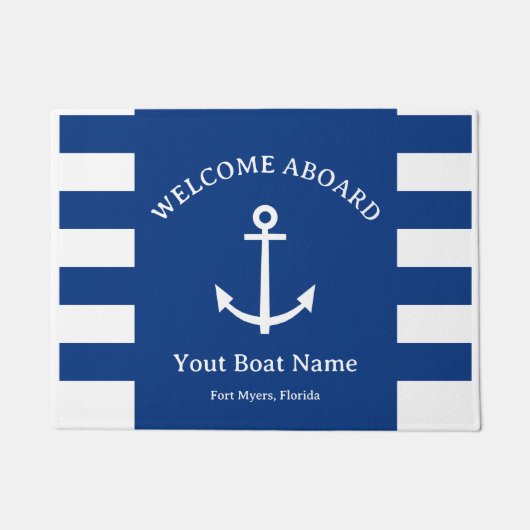 Nautical Navy Welcome Aboard Boat Decor Deurmat (Voorkant)