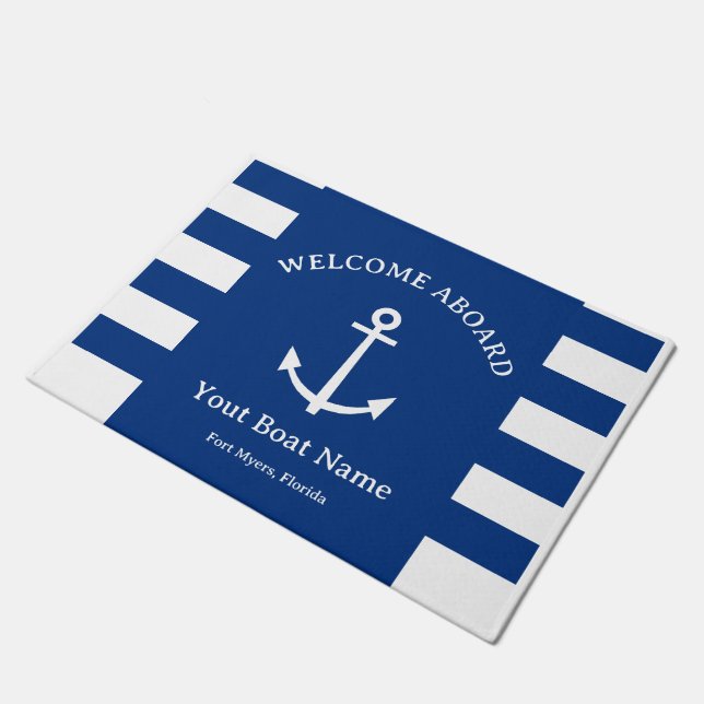 Nautical Navy Welcome Aboard Boat Decor Deurmat (Schuin)