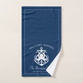 Nautical Navy Welcome Aboard Familienaam Anchors B Bad Handdoek (Handdoek)
