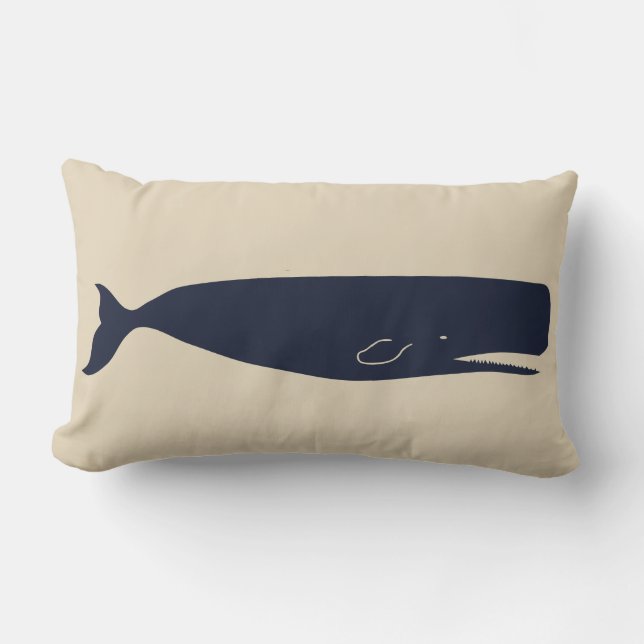 Nautical Navy Whale Silhouet & Beige Kussen (Voorkant)
