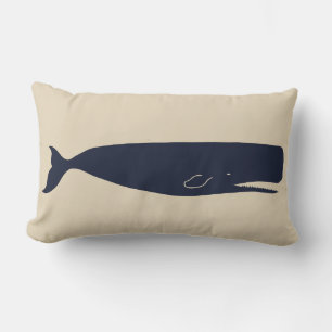 Nautical Navy Whale Silhouette & Beige Kussen
