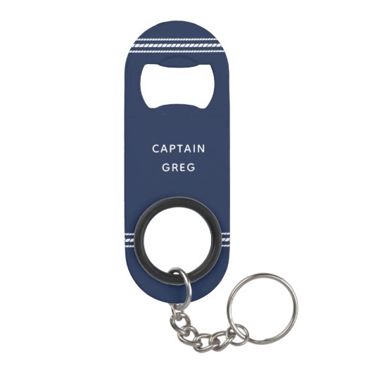 Nautical Navy & White Anchor Boat Name Mini Flessenopener (Achterkant)