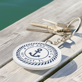 Nautical Navy & White Anchor Boat Name Sleutelhanger