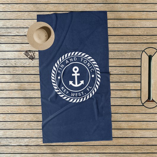 Nautical Navy & White Anchor Boat Name Strandlaken