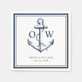 Nautical Navy White Anchor Monogram Weddenschap Servet (Voorkant)