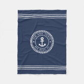 Nautical Navy & White Anchor | Naam aangepaste boo Fleece Deken (Voorkant)