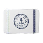 Nautical Navy & White Anchor | Naam van je boot Badmat (Voorkant)
