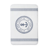 Nautical Navy & White Anchor | Naam van je boot Badmat (Voorkant Verticaal)