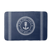 Nautical Navy & White Anchor | Naam van je boot Badmat (Voorkant)